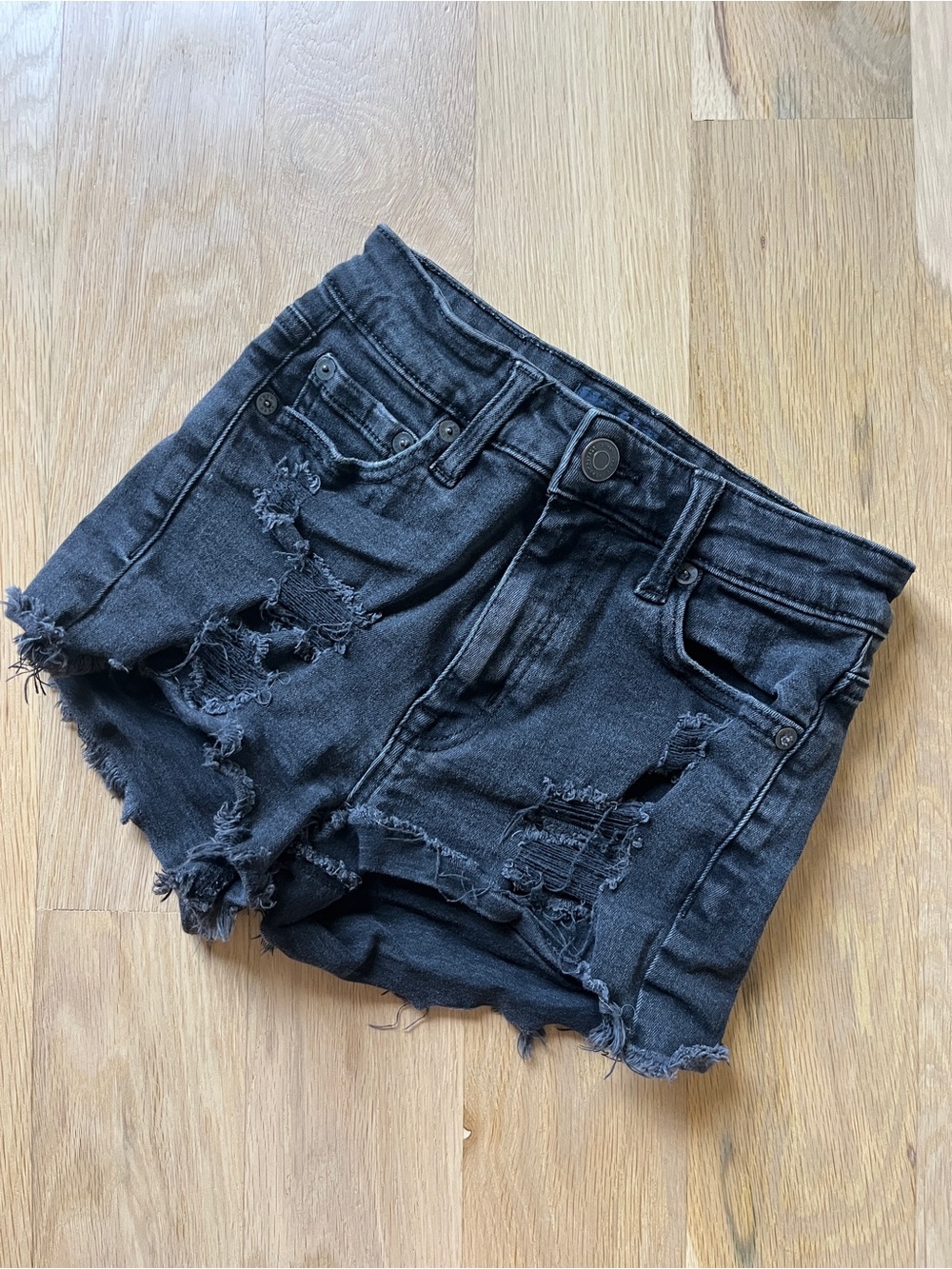 Black Distressed Denim Shorts